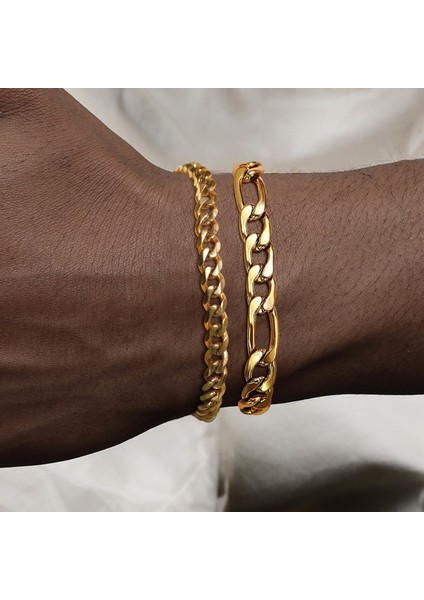 BR-1118S-800S-21-3 Vnox Basic Erkek Küba Büküm Halat Zincir Bileklik Bir Set, Altın Rengi Paslanmaz Çelik Figaro Buğday Bağlantıları (Yurt Dışından) fırsatları