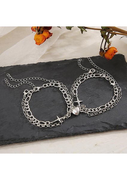 A2 Et Moda Çift Kalp Mıknatıs Bilezik Kadın Erkek Sevgilisi Ayarlanabilir Yıldız Kalp Metal Zincir Eşleşen Bilezik Takı (Yurt Dışından) modelleri