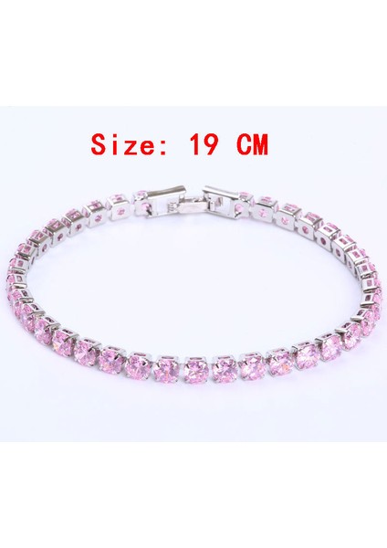 Z0072-PEMBE-19CM 4mm Kübik Zirkonya Tenis Bilekliği Buzlu Out Zincir Bilezikler Kadın Erkek Altın Gümüş Renk Erkekler Bilezik Cz Zincir Homme Takı (Yurt Dışından)