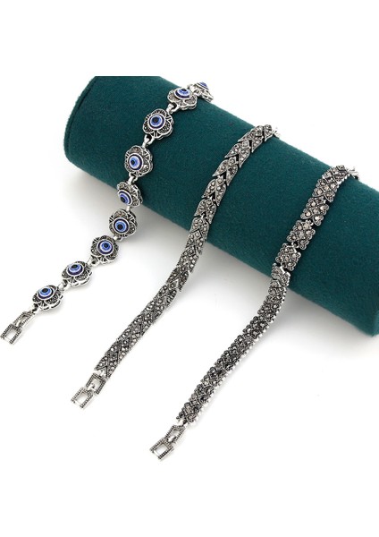 18,5 cm Tarzı XHSL001 Neovisson Bayanlar Favori Hediye Vintage Türk Bilezik Gümüş Renk Kristal Bohemia Bağlantı Bilezik Charm Nazar Takı (Yurt Dışından) fiyatları