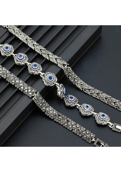 18,5 cm Tarzı XHSL001 Neovisson Bayanlar Favori Hediye Vintage Türk Bilezik Gümüş Renk Kristal Bohemia Bağlantı Bilezik Charm Nazar Takı (Yurt Dışından) modelleri