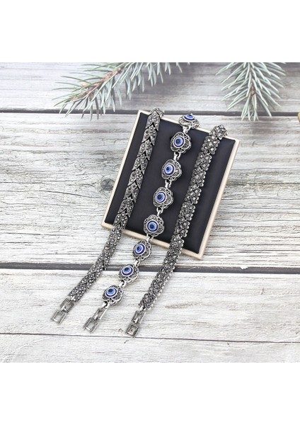 18,5 cm Tarzı XHSL001 Neovisson Bayanlar Favori Hediye Vintage Türk Bilezik Gümüş Renk Kristal Bohemia Bağlantı Bilezik Charm Nazar Takı (Yurt Dışından) fırsatları