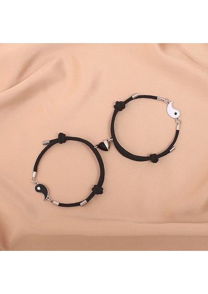 No.5 Boyutu Ta Yin Yang Çift Bilezikleri Alaşım Kolye Ayarlanabilir Örgü Zincir Bileklik Kolye Eşleşen Sevgilisi Bilezikler (Yurt Dışından)