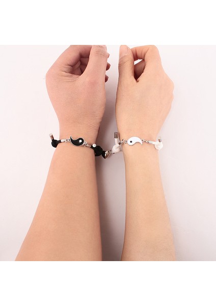 No.5 Boyutu Ta Yin Yang Çift Bilezikleri Alaşım Kolye Ayarlanabilir Örgü Zincir Bileklik Kolye Eşleşen Sevgilisi Bilezikler (Yurt Dışından)