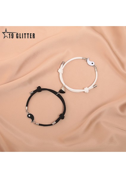 No.5 Boyutu Ta Yin Yang Çift Bilezikleri Alaşım Kolye Ayarlanabilir Örgü Zincir Bileklik Kolye Eşleşen Sevgilisi Bilezikler (Yurt Dışından)