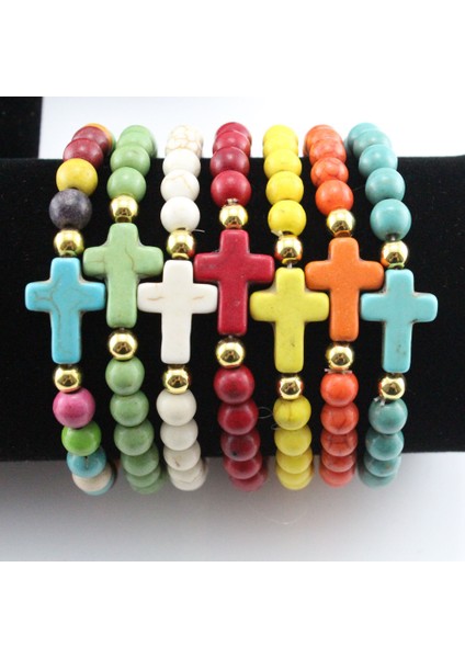 B017-RENKLI Moda Yeni Charm Taş Boncuk Çapraz Bilezikler Kadınlar Için El Yapımı Parti Renkli Boncuklu Top Bileklik Erkekler Takı Için (Yurt Dışından) fiyatları