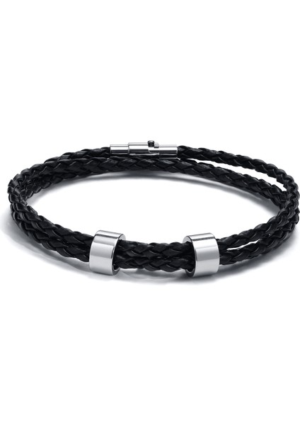 18CM Tarzı BL-646S-2 Vnox Ücretsiz Özel Ad Erkek Örgülü Hakiki Deri Bileklik Hediyeler Takı, Aile Isimleri ile Paslanmaz Çelik Boncuk Charm (Yurt Dışından)