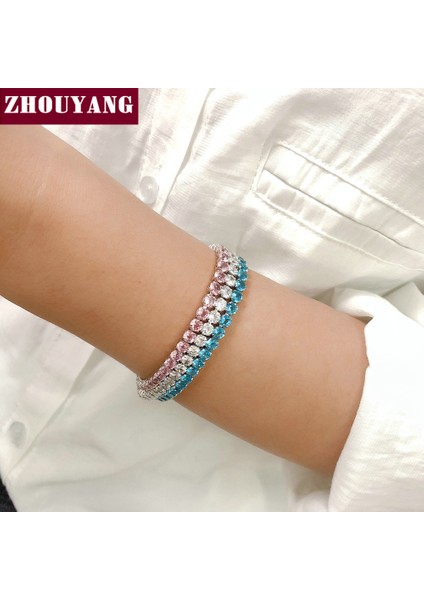 H086-17CM Zhouyang Tenis Bilekliği Kadınlar Için Lüks 4 Pençeleri Mozaik Kübik Zirkonya Gül Altın Renk Düğün Moda Takı H027 H080 (Yurt Dışından) fırsatları