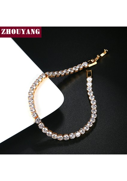 H086-17CM Zhouyang Tenis Bilekliği Kadınlar Için Lüks 4 Pençeleri Mozaik Kübik Zirkonya Gül Altın Renk Düğün Moda Takı H027 H080 (Yurt Dışından) indirimleri