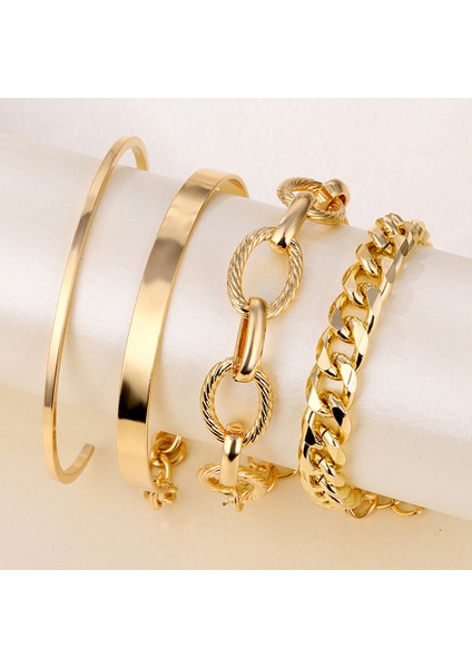 IPA0886-1 Unk Ağır Metal Büyük Kalın Zincir Bileklik Seti Kadın Retro Geometrik Metal Büküm Zincir Bilezik Bilezik Moda Takı (Yurt Dışından) fiyatları