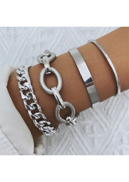 IPA0886-1 Unk Ağır Metal Büyük Kalın Zincir Bileklik Seti Kadın Retro Geometrik Metal Büküm Zincir Bilezik Bilezik Moda Takı (Yurt Dışından) fırsatları