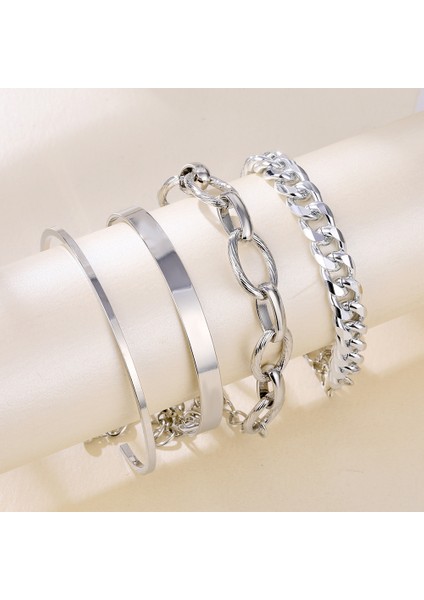 IPA0886-1 Unk Ağır Metal Büyük Kalın Zincir Bileklik Seti Kadın Retro Geometrik Metal Büküm Zincir Bilezik Bilezik Moda Takı (Yurt Dışından) indirimleri