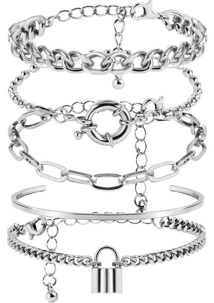 Gümüş-C Gd Yeni Moda Kalın Rhinestones Bağlantı Küba Zincir Bilezik Bilezik Punk Kalça Takı Vintage Yılan Zincir Bilezikler Kadınlar Için Set (Yurt Dışından)