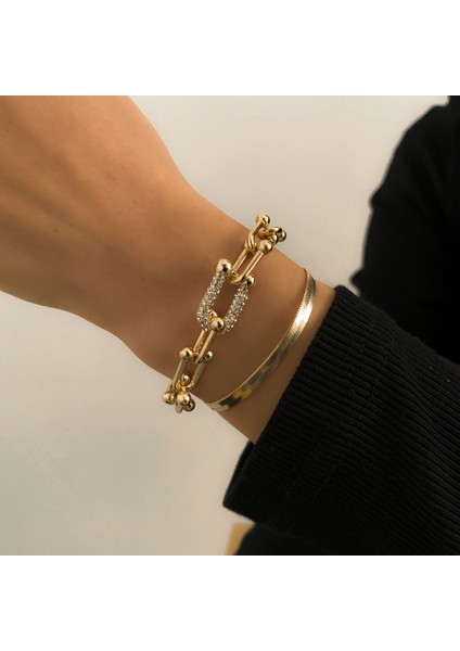 Gümüş-C Gd Yeni Moda Kalın Rhinestones Bağlantı Küba Zincir Bilezik Bilezik Punk Kalça Takı Vintage Yılan Zincir Bilezikler Kadınlar Için Set (Yurt Dışından) fiyatları