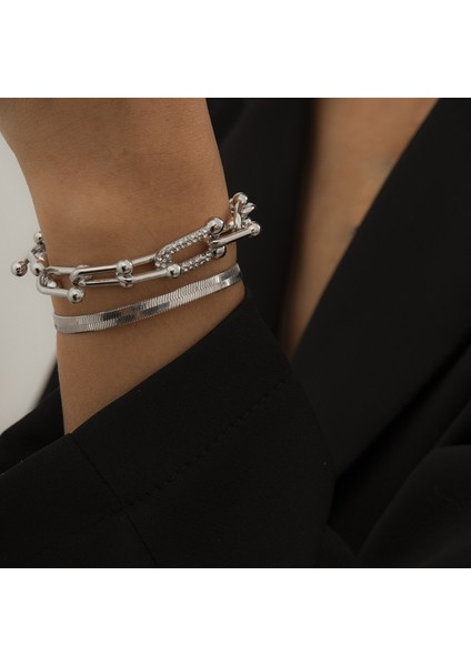 Gümüş-C Gd Yeni Moda Kalın Rhinestones Bağlantı Küba Zincir Bilezik Bilezik Punk Kalça Takı Vintage Yılan Zincir Bilezikler Kadınlar Için Set (Yurt Dışından) fırsatları