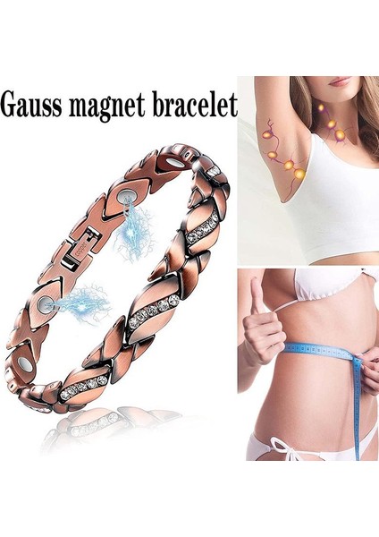 Bronz Kadınlar Için Saf Bakır Bilezikler, Gauss Mıknatıslar ile Kadınlar Için Kristal Ultra Manyetik Bilezikler, Boyutlandırma Aracı (Yurt Dışından)