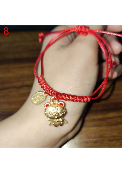 No.8 Boyutu Çin Yeni Yılı Kaplan Halat Kırmızı Dize Bilezikler Çift Bilezikler El Yapımı Ayarlanabilir Zanaat Hediye F (Yurt Dışından)
