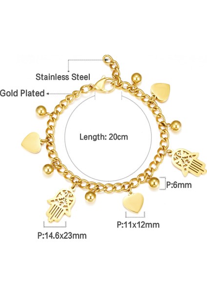 492G Luxusteel Paslanmaz Çelik Kalp Sikke Charm Bilezik Kadınlar Için Kız Altın Renk Küba Link Zinciri Bilezik Takı Hediye 20 cm (Yurt Dışından)