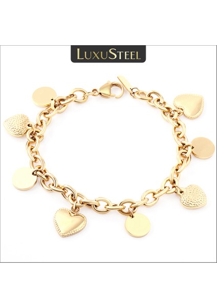 492G Luxusteel Paslanmaz Çelik Kalp Sikke Charm Bilezik Kadınlar Için Kız Altın Renk Küba Link Zinciri Bilezik Takı Hediye 20 cm (Yurt Dışından) fiyatları