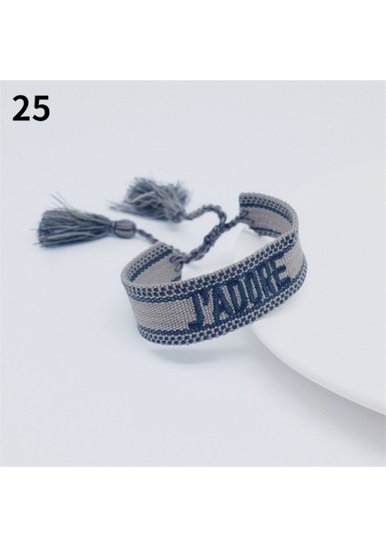 No.25 Boyutu Vintage Mektup J Adore Örgülü Bilezik Kadın Erkek Ayarlanabilir Halat Nakış Lace Up Püskül Wrap Çift Bilezik Parti Hediye (Yurt Dışından)