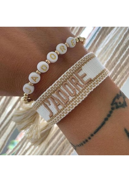 No.25 Boyutu Vintage Mektup J Adore Örgülü Bilezik Kadın Erkek Ayarlanabilir Halat Nakış Lace Up Püskül Wrap Çift Bilezik Parti Hediye (Yurt Dışından) indirimleri