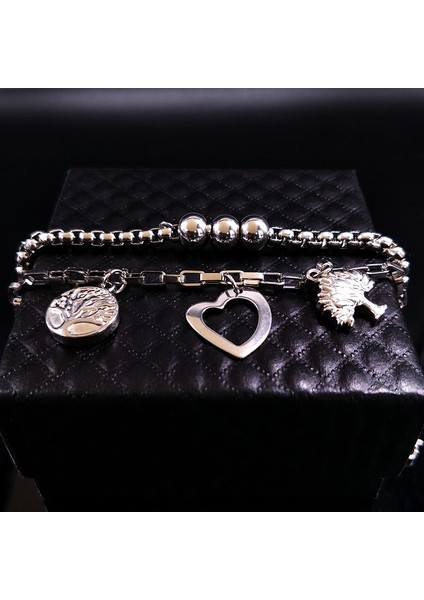 C 2023 Çift Aşk Gümüş Renk Paslanmaz Çelik Bilezik Kadınlar Için Hayat Ağacı Bilezik Bilezik Takı Pulrasras Hombre B (Yurt Dışından) modelleri