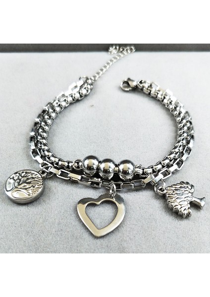 C 2023 Çift Aşk Gümüş Renk Paslanmaz Çelik Bilezik Kadınlar Için Hayat Ağacı Bilezik Bilezik Takı Pulrasras Hombre B (Yurt Dışından) indirimleri