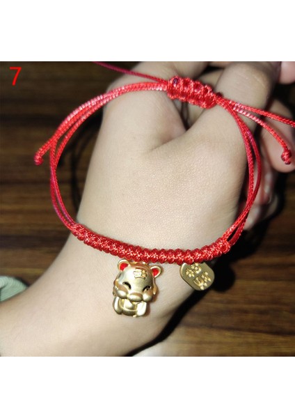 No.7 Boyutu Çin Yeni Yılı Kaplan Halat Kırmızı Dize Bilezikler Çift Bilezikler El Yapımı Ayarlanabilir Zanaat Hediye F (Yurt Dışından)
