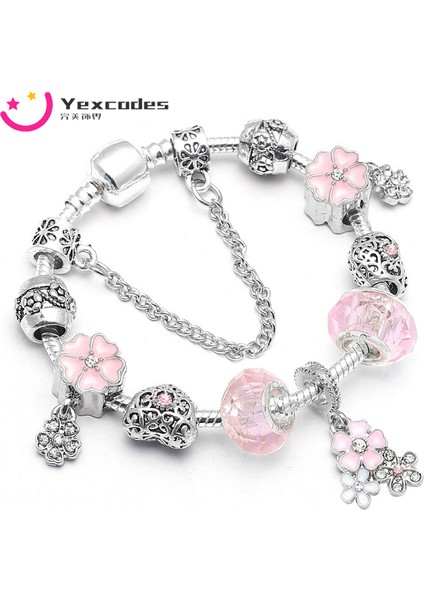 21CM Tarzı Çiçekler-23 Bahar Tarzı Çiçek Boncuk Charm Bilezikler Kadınlar Için Gümüş Plaka Zincir Bilezikler Moda Takı Dıy El Yapımı Pulseira Hediye (Yurt Dışından) fiyatları