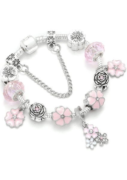 21CM Tarzı Çiçekler-23 Bahar Tarzı Çiçek Boncuk Charm Bilezikler Kadınlar Için Gümüş Plaka Zincir Bilezikler Moda Takı Dıy El Yapımı Pulseira Hediye (Yurt Dışından) modelleri