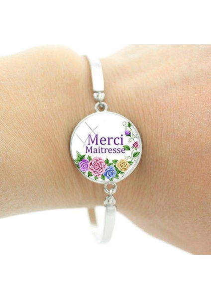 MYQ66 Merci Maitresse ve Çiçek Desenleri Metal Tabanlı Bilezikler Baskı Zanaat Vintage Bileklik Franch Takı Kadınlar Için FYQ55 (Yurt Dışından) indirimleri