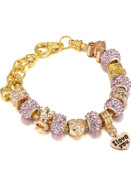 16CM Tarzı IMG-3572 Altın Kristal Aşk Kalp Charm Bilezik ve Bilezikler Altın Renk Kadınlar Için Güzel Bilezikler Takı Pulseira Feminina (Yurt Dışından)