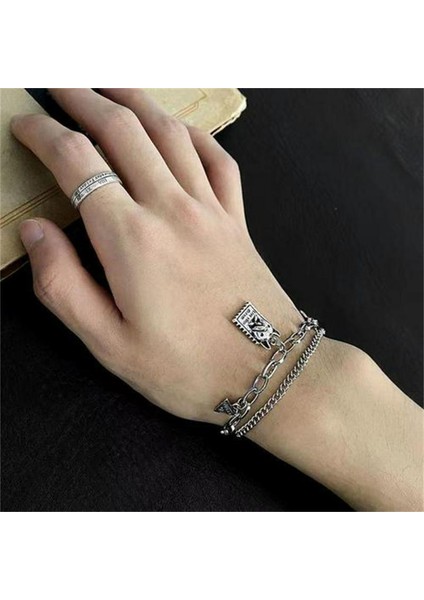 No.14 Boyutu Moda Çift Katmanlı Zincir Bilezik Paslanmaz Çelik Punk Geometrik Goth Hip Hop Boho Charm Sikke Kolye Bilezik Takı (Yurt Dışından) fırsatları