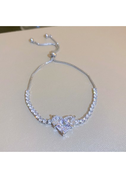 B22016 Janyee Yeni Yanıp Sönen Pembe Pullout Kalp Rhinestones Bilezikler Kadınlar Için Trendy Kare Zirkon Takı Kız Için Hediyeler (Yurt Dışından)