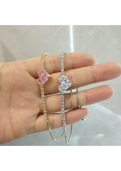 B22016 Janyee Yeni Yanıp Sönen Pembe Pullout Kalp Rhinestones Bilezikler Kadınlar Için Trendy Kare Zirkon Takı Kız Için Hediyeler (Yurt Dışından)