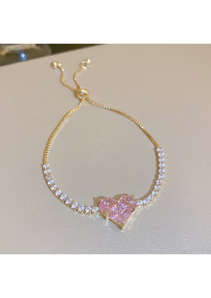 B22016 Janyee Yeni Yanıp Sönen Pembe Pullout Kalp Rhinestones Bilezikler Kadınlar Için Trendy Kare Zirkon Takı Kız Için Hediyeler (Yurt Dışından)