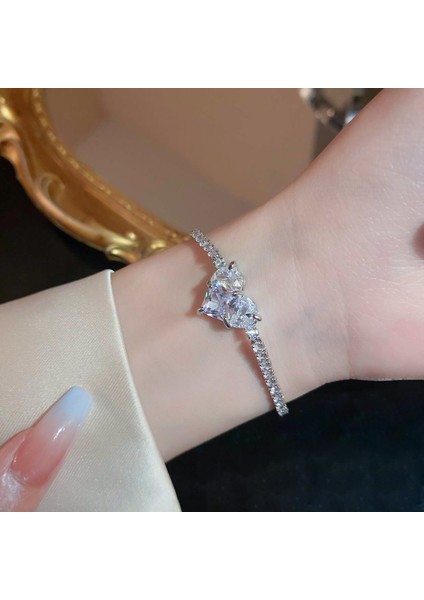 B22016 Janyee Yeni Yanıp Sönen Pembe Pullout Kalp Rhinestones Bilezikler Kadınlar Için Trendy Kare Zirkon Takı Kız Için Hediyeler (Yurt Dışından)