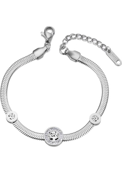 B19045P Jeemango Trendy Kristal Ağacı Charm Bilezikler Kadınlar Için Paslanmaz Çelik Yılan Zincir Bilezik Takı Noel Hediyesi Için Jb (Yurt Dışından)