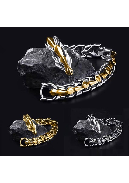 19CM Tarzı Gümüş Vintage Erkek Mücevherat Hip Hop Punk Kafa Ejderha Lin Bilezik Retro Abartılı Ejderha Bilezik Takı Erkek Aksesuarları Hediyeler (Yurt Dışından) fiyatları