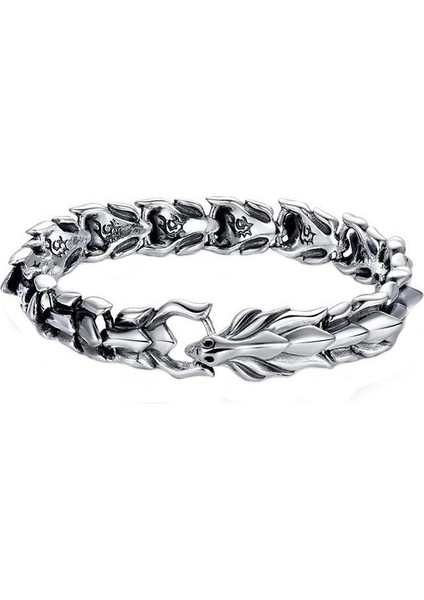 19CM Tarzı Gümüş Vintage Erkek Mücevherat Hip Hop Punk Kafa Ejderha Lin Bilezik Retro Abartılı Ejderha Bilezik Takı Erkek Aksesuarları Hediyeler (Yurt Dışından) fırsatları