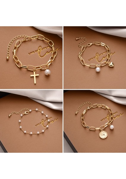 Set-A-Cross Kore Yeni Moda Ins Tarzı Inci Kolye Bilezik Kadınlar Için Basit Vintage Lüks Kaplama Alaşım Bilezik Takı Aksesuarları (Yurt Dışından) modelleri