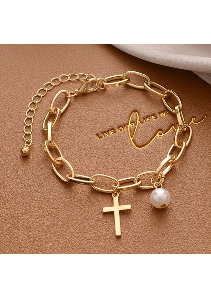 Set-A-Cross Kore Yeni Moda Ins Tarzı Inci Kolye Bilezik Kadınlar Için Basit Vintage Lüks Kaplama Alaşım Bilezik Takı Aksesuarları (Yurt Dışından) indirimleri