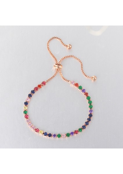 H039-3 Zhouyang Boho Ayarlanabilir Tenis Bilezikler El Gökkuşağı Zirkon Gül Altın Renk Zincir Bilezik Kadınlar Takı Için H039 (Yurt Dışından) fiyatları
