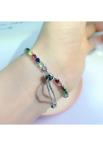 H039-3 Zhouyang Boho Ayarlanabilir Tenis Bilezikler El Gökkuşağı Zirkon Gül Altın Renk Zincir Bilezik Kadınlar Takı Için H039 (Yurt Dışından) fırsatları