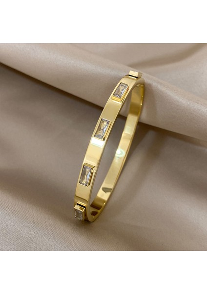 D2194796B-004 Aensoa Vintage Renkli Büyük Rhinestone Zirkon Paslanmaz Çelik Bilezik Kadınlar Için Bilezikler Basit Charm Su Geçirmez Takı (Yurt Dışından)