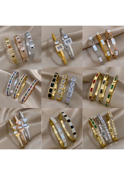 D2194796B-004 Aensoa Vintage Renkli Büyük Rhinestone Zirkon Paslanmaz Çelik Bilezik Kadınlar Için Bilezikler Basit Charm Su Geçirmez Takı (Yurt Dışından) fiyatları
