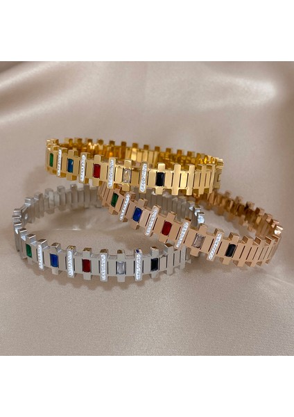 D2194796B-004 Aensoa Vintage Renkli Büyük Rhinestone Zirkon Paslanmaz Çelik Bilezik Kadınlar Için Bilezikler Basit Charm Su Geçirmez Takı (Yurt Dışından) indirimleri