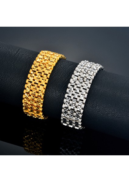 SL789G13 Erkek Bilezik MEN18MM Erkek Altın Renk Zincir Bağlantı Bilezikler 20 cm Rahat Yıldız Bağlantı Takı Pulseiras SL789 (Yurt Dışından) indirimleri