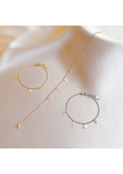 Kalp Kore Yeni Moda Mektup Yıldız Kolye Bilezik Kadın Basit Vintage Paslanmaz Çelik Bilezik Lüks Orijinal Takı Aksesuarları (Yurt Dışından) modelleri