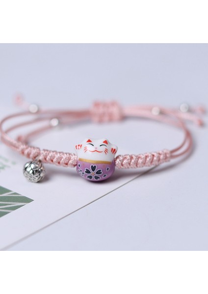 Mor Sevimli Şanslı Kedi Bilezik Ayarlanabilir Maneki Neko Çift Bilezik Charm Örgü Bilezik Kadın Kız Doğum Günü Hediyeleri Takı (Yurt Dışından)
